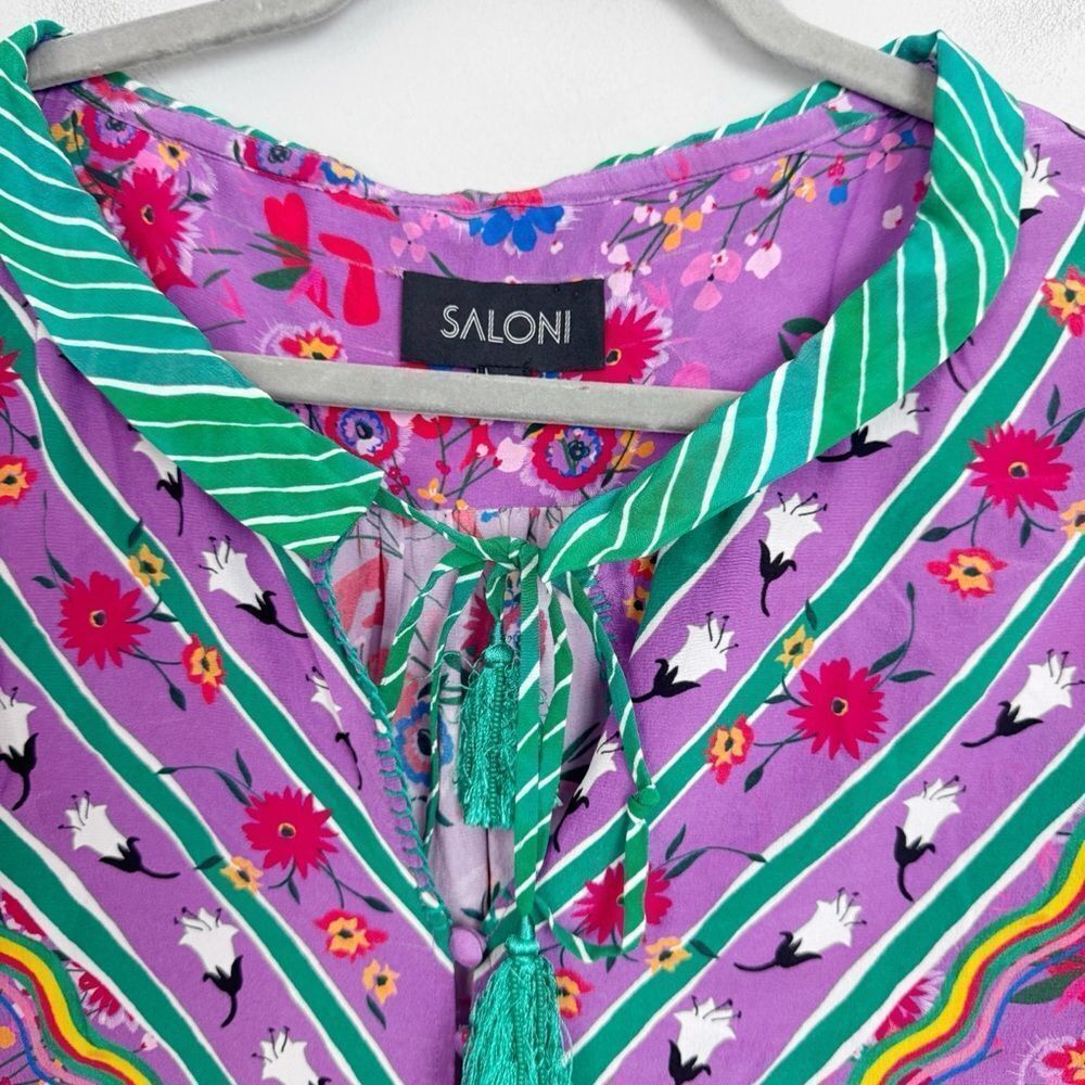 SALONI | Ali Silk Top in Snowdrop Pimpernel Purple & Green Women’s Size 2 - Picture 4 of 9